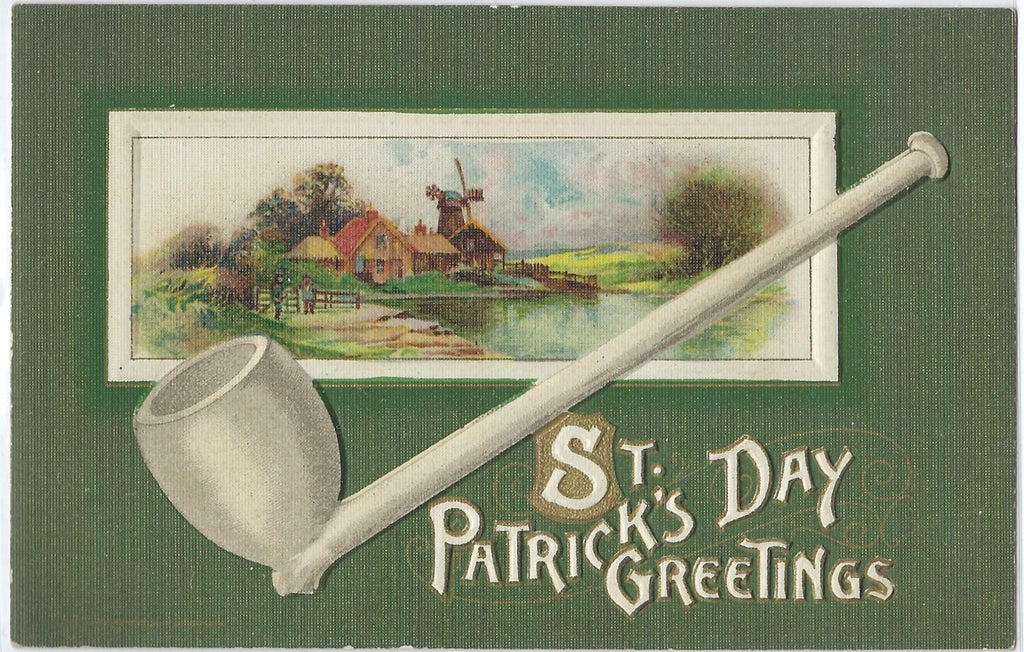 Saint Patrick's Day Postcard White Pipe with Irish Landscape