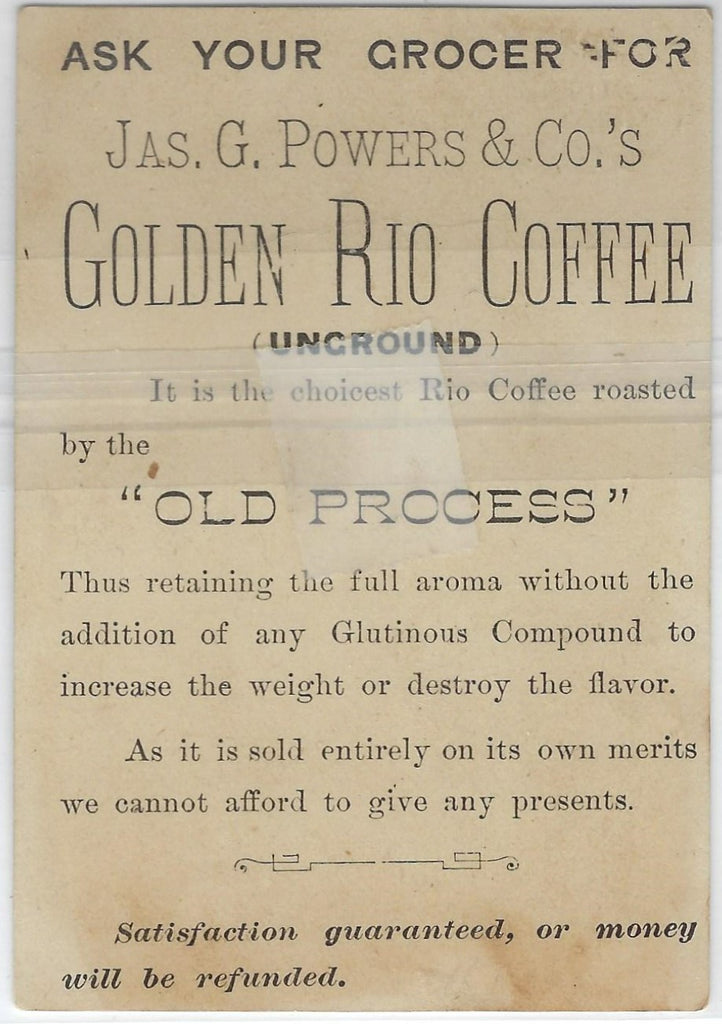 Advertising Trade Card Jas Power Rio Golden Coffee Copyright Hoyt 1882 Child Shopping at Market