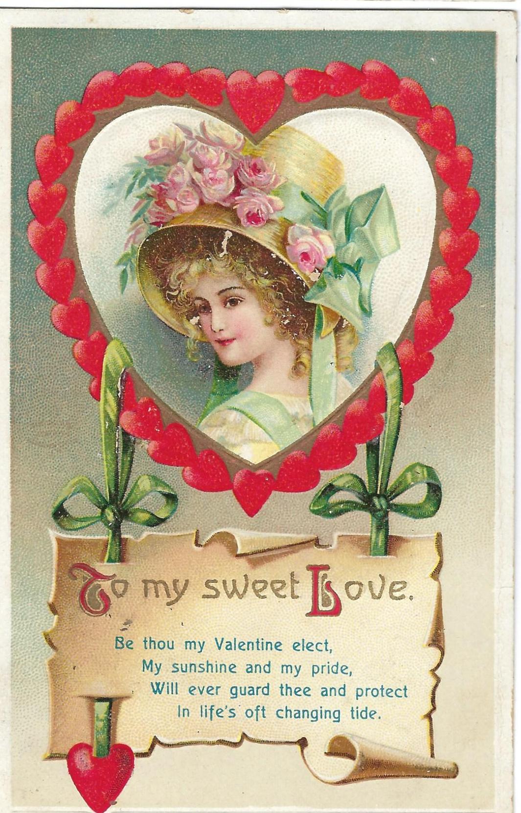 Valentine Postcard Ellen Clapsaddle Girl's Portrait in Heart Series 1217