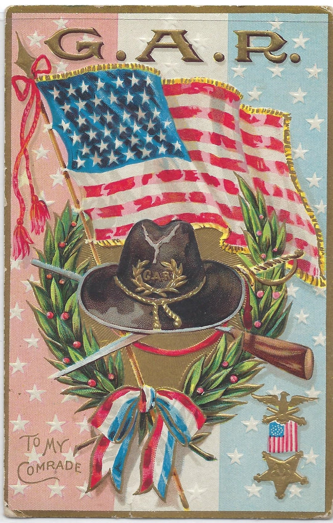 Patriotic Postcard GAR Memorial Day Decoration Day Series 2 Hat American Flag Bayonets'