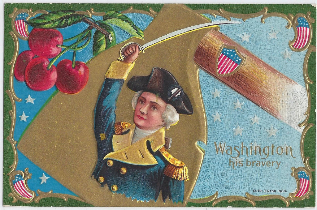 Washington's Birthday Postcard George Holding Sword Against Gold Axe Series No 2