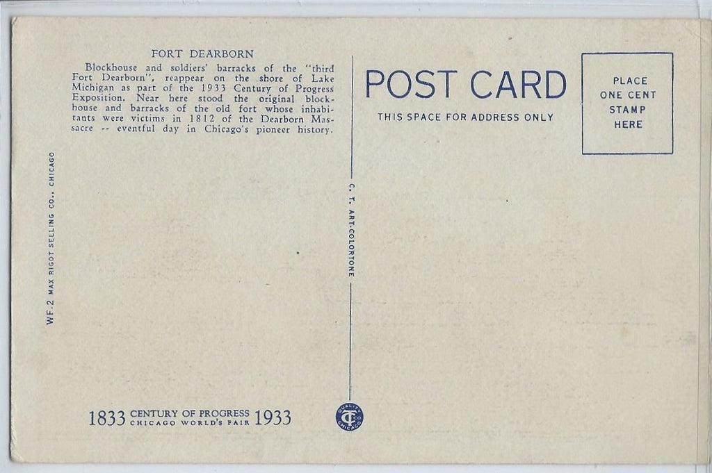 Exposition Postcard 1933 Chicago World Fair Century of Progress Linen Card WF-2 Fort Dearborn