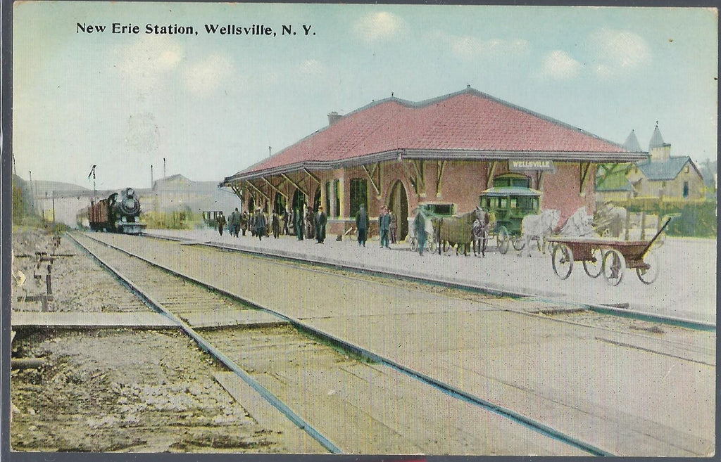 Wellsville NY Allegany County 1912 Picture Postcard Erie Railroad Station Train Depot