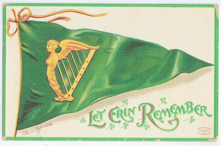 St Patrick's Day Postcard Ellen Clapsaddle Series 931 Let Erin Remember Green Irish Flag Golden Harp