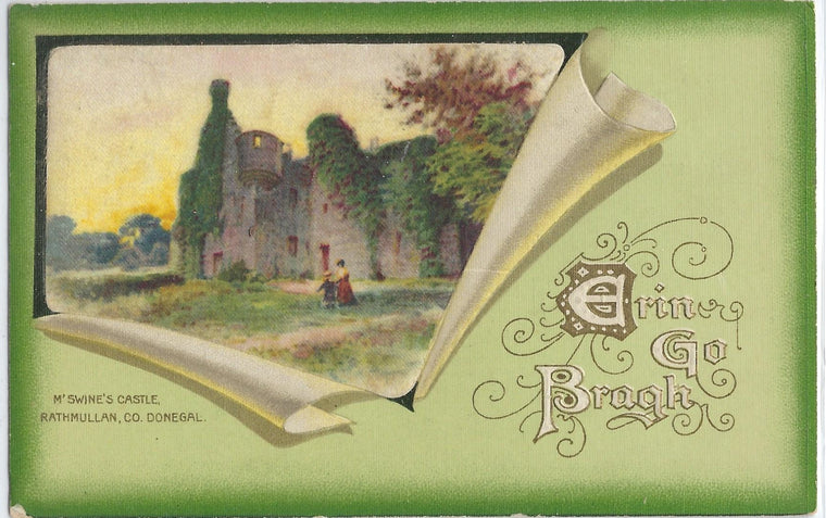 St Patricks Day Postcard John Winsch Publishing Silk Landscape M'Swine's Castle Rathmullan CO Donegal