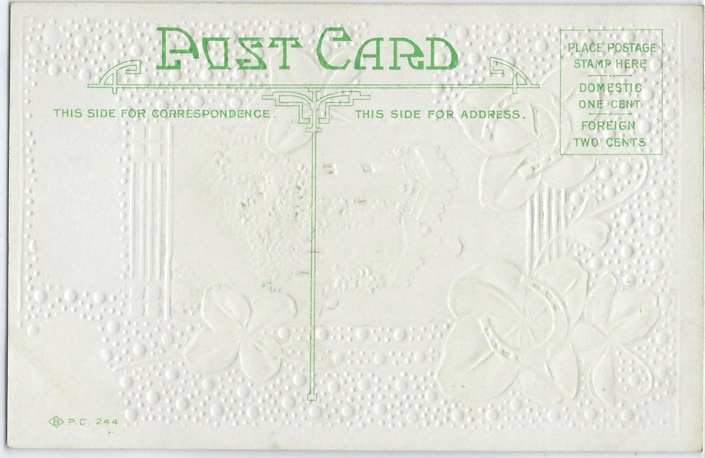 Saint Patrick's Day Postcard Embossed Card Castle with Four Leaf Clover Gold Highlights Series 244