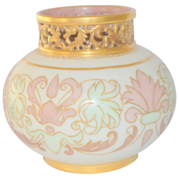 Limoges Porcelain Pouyat Vase Artist Signed Dated 1895 Reticulated Art Nouveau Pattern