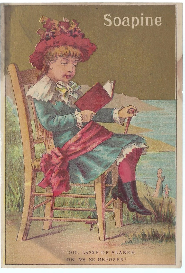Kendall Soap & Soapine Providence Rhode Island Antique Victorian trade card 1880s Girl Reading Book