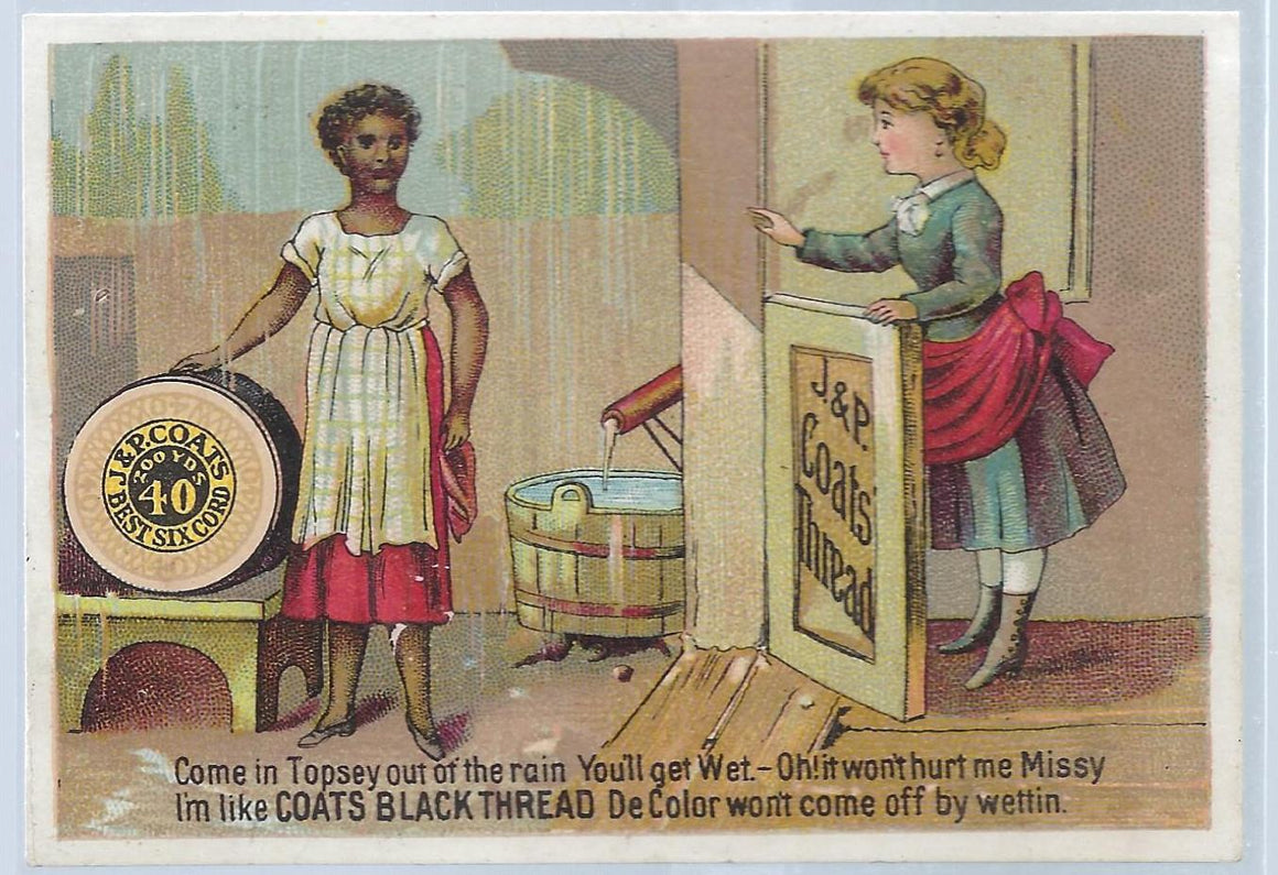 Black Americana Advertising Trade Card JP Coates Black Thread Mammy w/ Young Girl