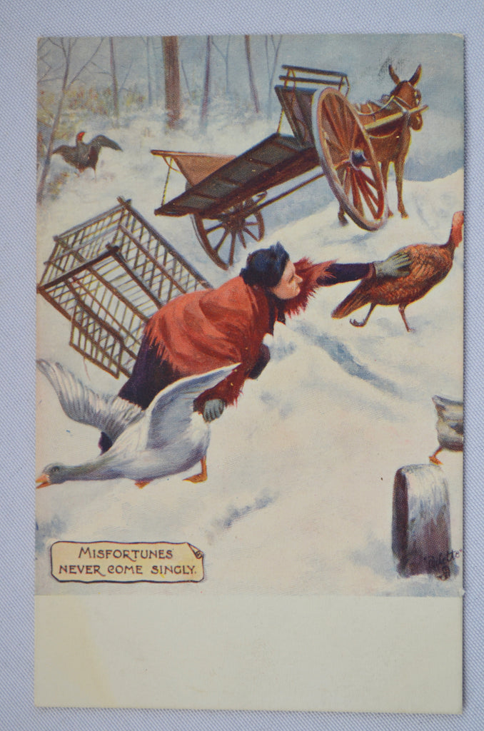 Christmas Postcard Humorous Tuck Oilette Series 9235 Misfortunes Card Humor of Life Horse Buggy Crash