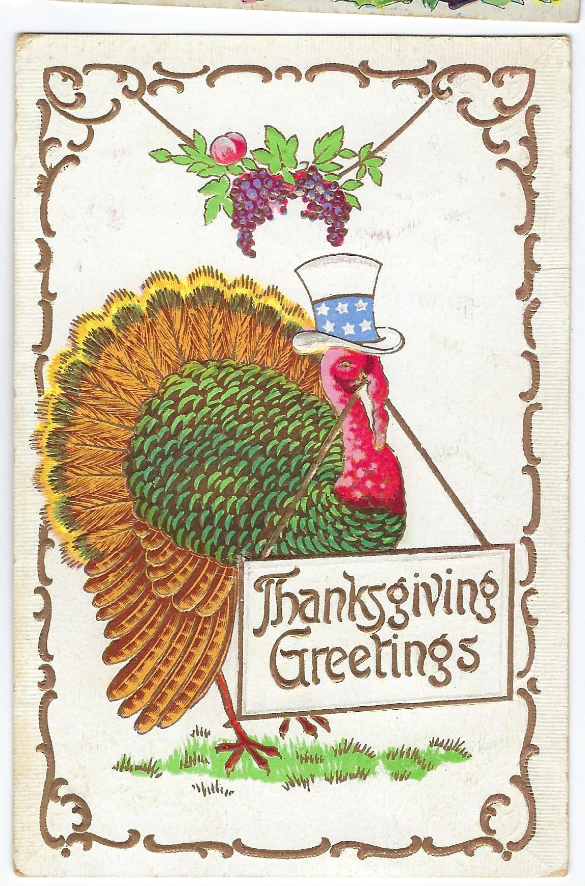 Thanksgiving Postcard Turkey as Uncle Sam Holding Sign