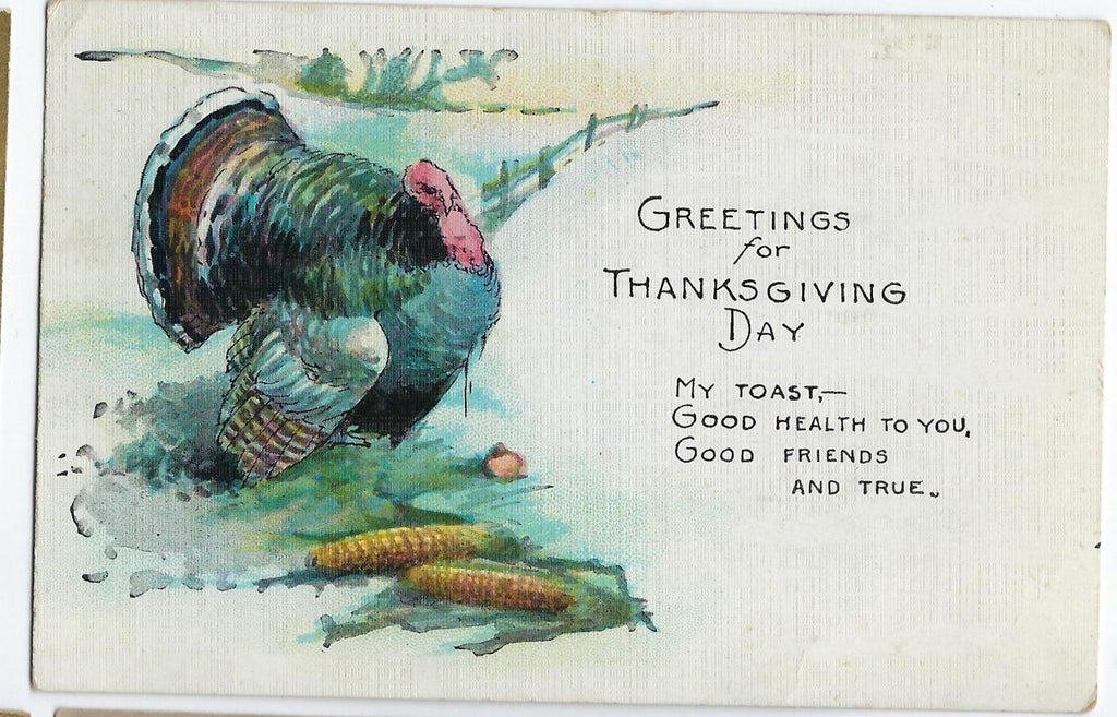 Thanksgiving Postcard Turkey Eating Corn Watercolor Style Card Series 364