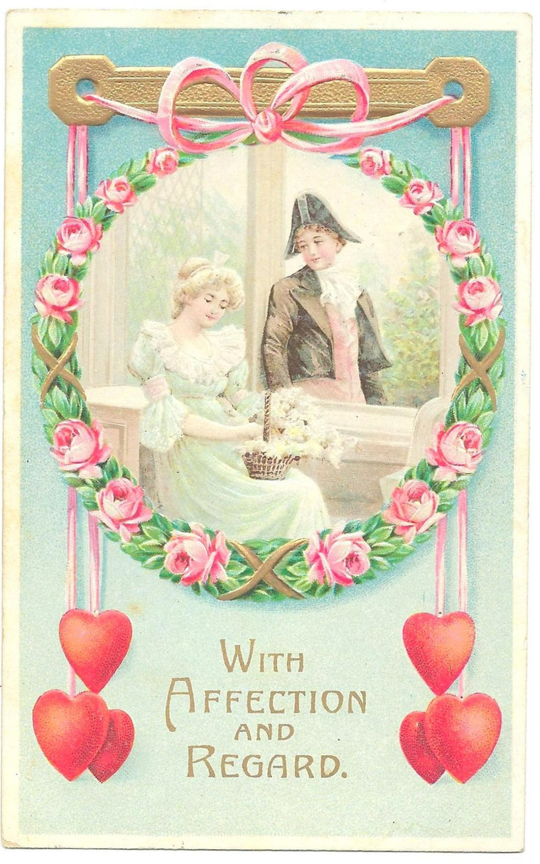 Valentine Postcard Colonial Style Couple on Balcony