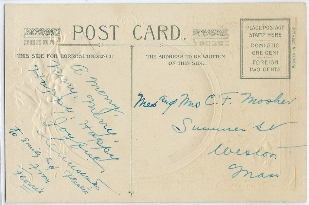 Christmas Postcard Poem and Portrait of Lowell John Winsch Publishing German Embossed Card