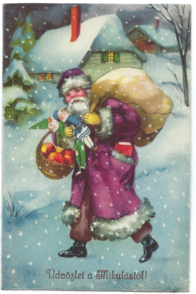 Christmas Postcard Santa Claus in Purple Robe Series 4464 Budapest 1916