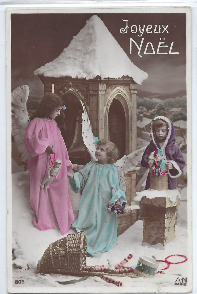 Christmas Postcard RPPC Real Photo Style RPPC Children Dressed as Angels
