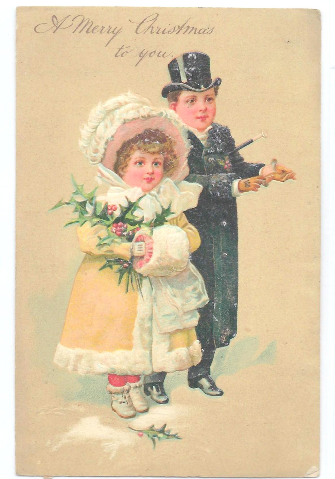 Christmas Postcard Children Dressed in Snow Holiday Greetings PFB Publishing Series 7107